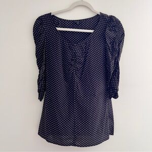 Ann Taylor Silk Black/White Polka Dot 3/4" Sleeve Blouse Size 2